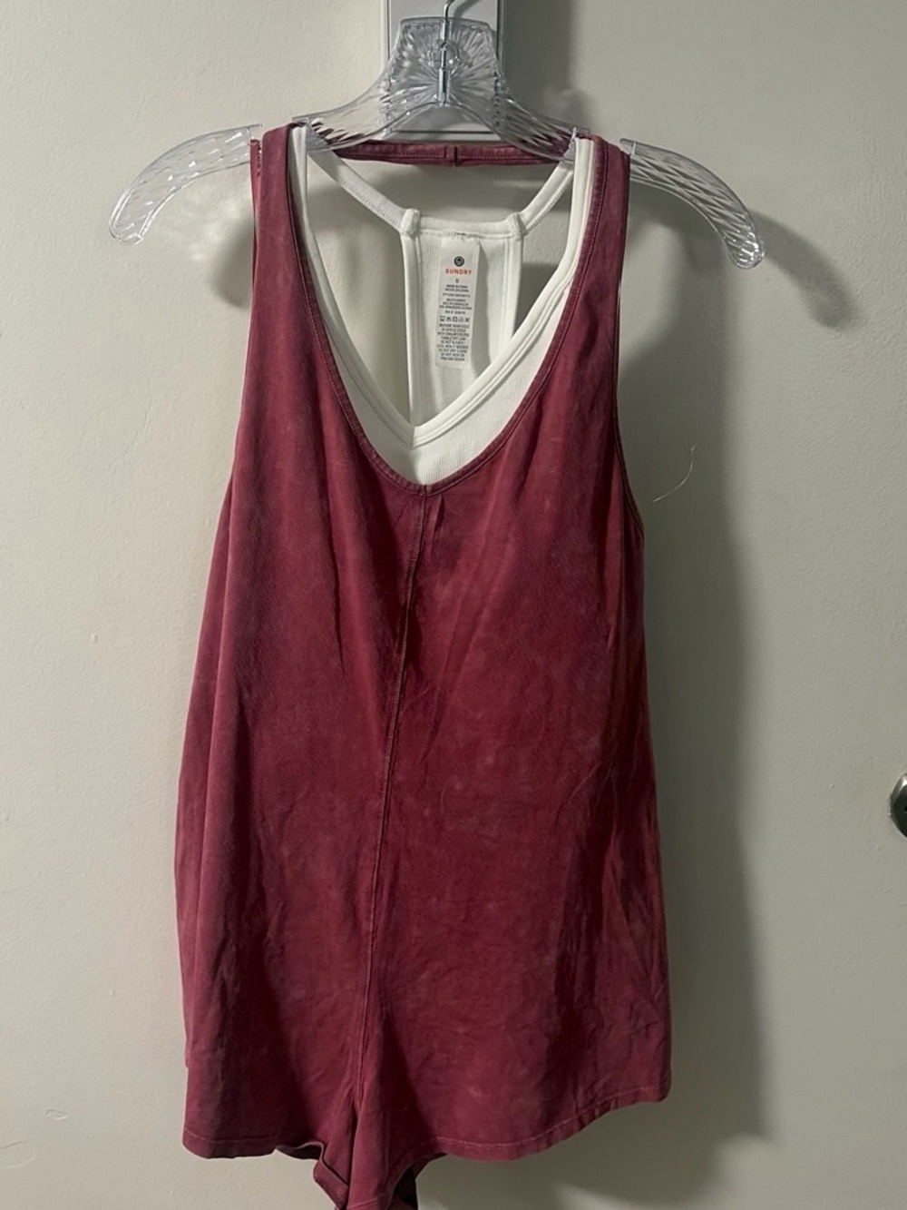 Sundry Burgundy Sleeveless Tank Romper with White Inner Tee